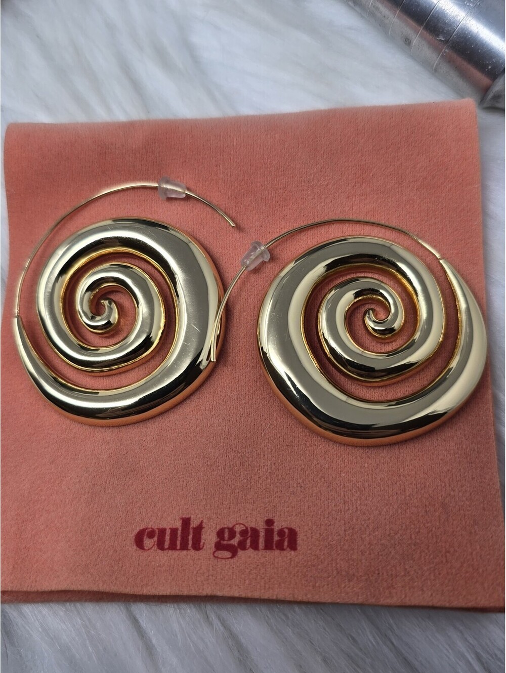 Cult Gaia Spiral Hoop Earrings Gold Tone Statement NWOT